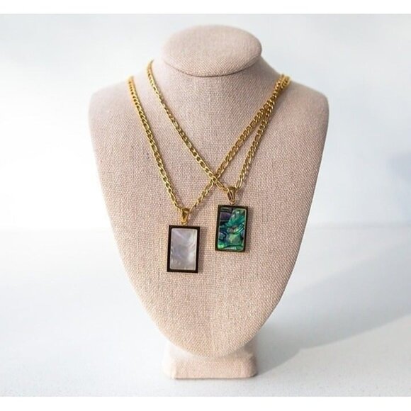 BEAUTIFUL STATEMENT Necklace Mother of Pearl Abalone Shell Pendant Cuban Figaro - Picture 5 of 15